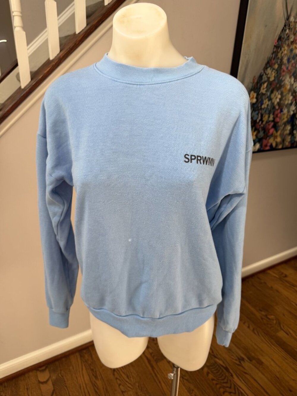 SPRWMN tiny logo crewneck sweatshirt blue size XS
